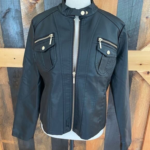 𝅺NEW New Look Faux leather Moto style jacket sz S - Picture 2 of 7